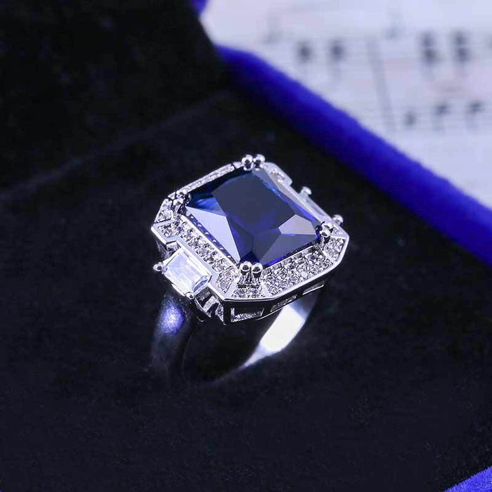 Blue gemstone ring women's engagement creative design