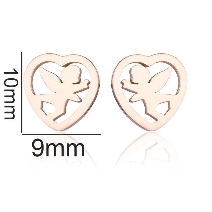 Heart and Angel Wing Stainless Steel Stud Earrings - Cute and Stylish Jewelry