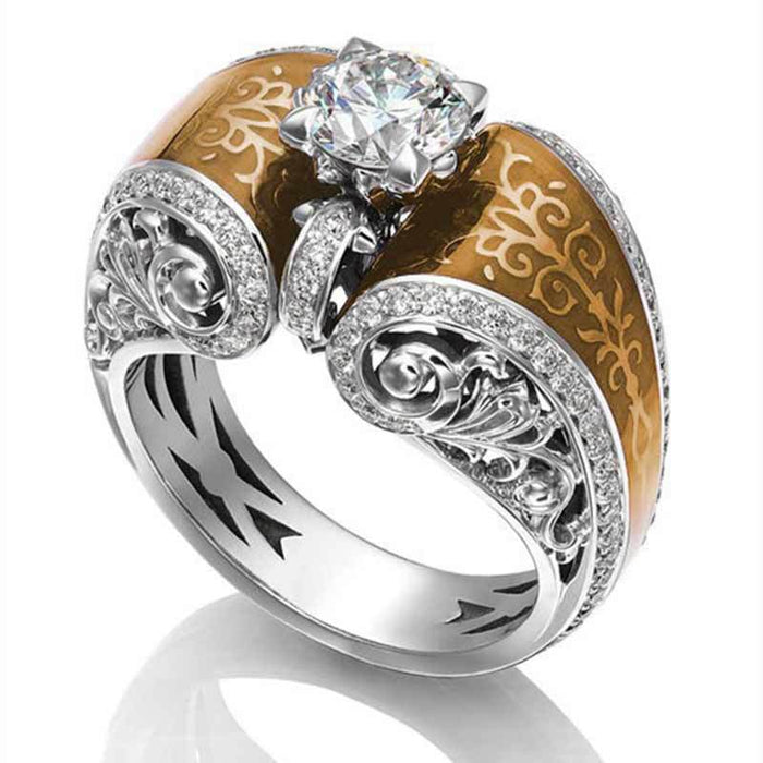 Gold-plated copper adjustable open ring with diamonds