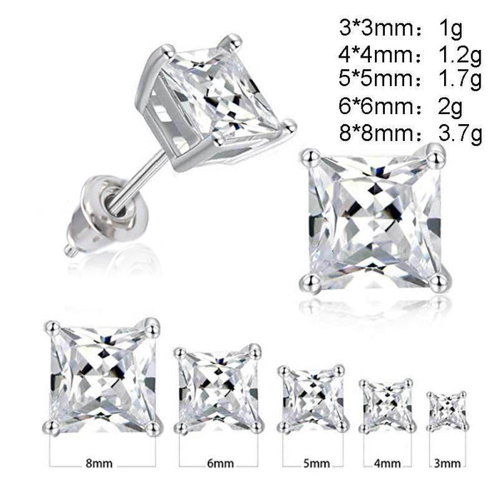 Classic four-claw AAA square diamond zircon earrings real gold color preservation