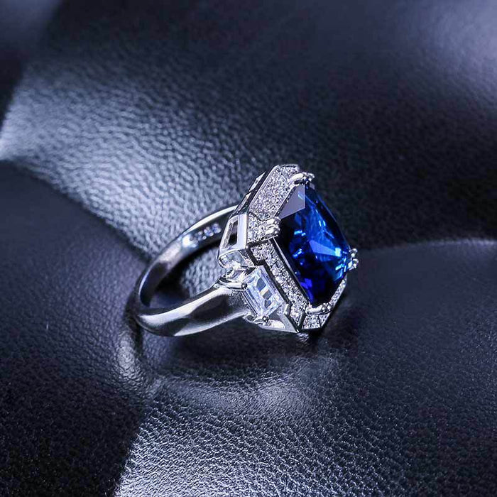 Blue gemstone ring women's engagement creative design