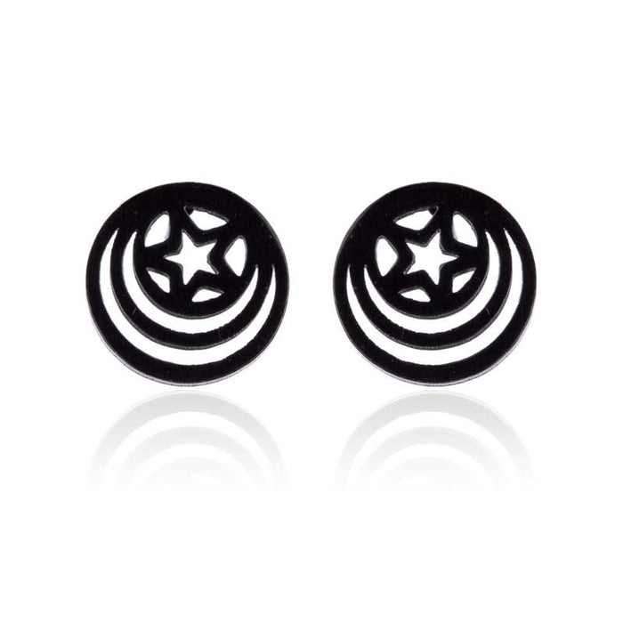 Hollow Star and Circle Stainless Steel Earrings - Stylish Geometric Jewelry for Women