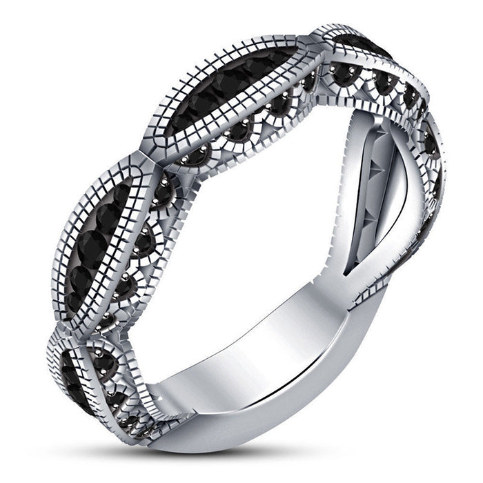 White gold-plated black zircon double-layer couple ring