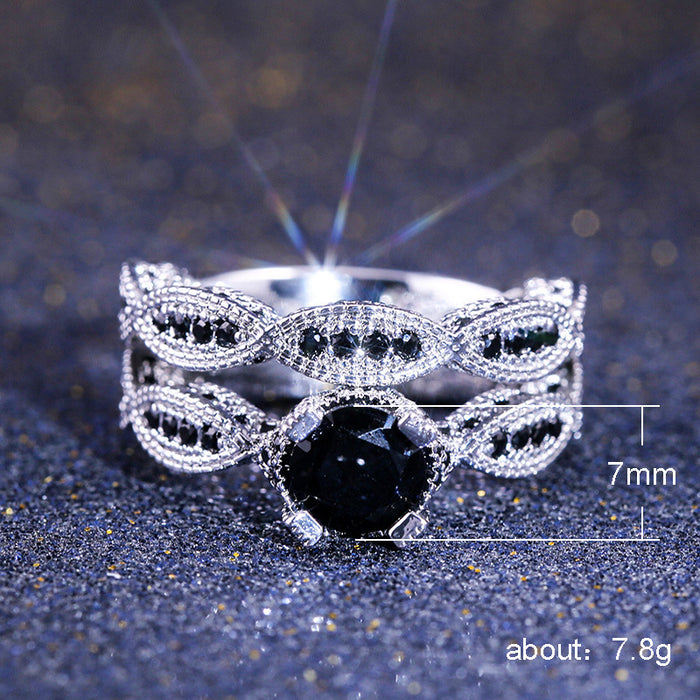 White gold-plated black zircon double-layer couple ring