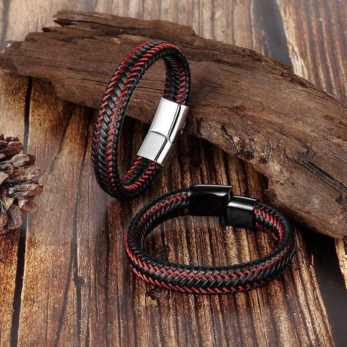 Bracelet Stainless Steel Genuine Leather Bracelet Red Bracelet