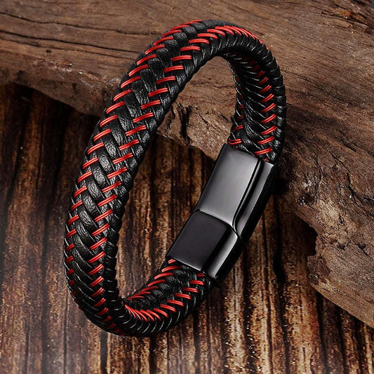 Bracelet Stainless Steel Genuine Leather Bracelet Red Bracelet