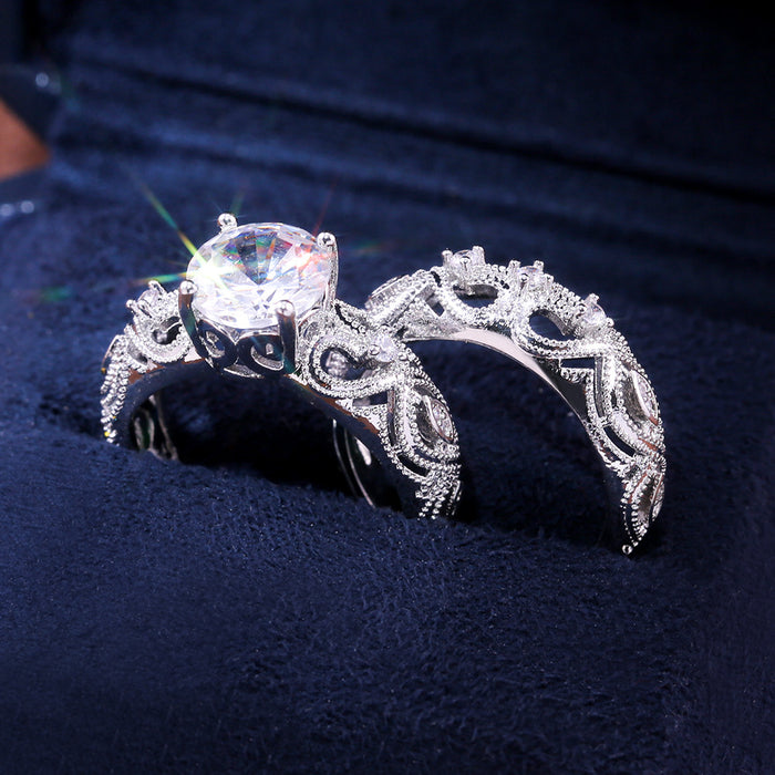 Hollow heart openwork ring couple combination ring set - wallojewerly 