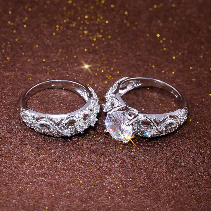 Hollow heart openwork ring couple combination ring set - wallojewerly 