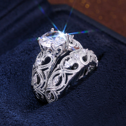 Hollow heart openwork ring couple combination ring set - wallojewerly 