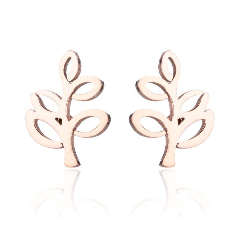 Leaf and Bud Stainless Steel Stud Earrings - Fresh and Simple Nature Jewelry