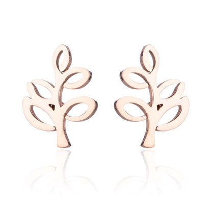 Leaf and Bud Stainless Steel Stud Earrings - Fresh and Simple Nature Jewelry