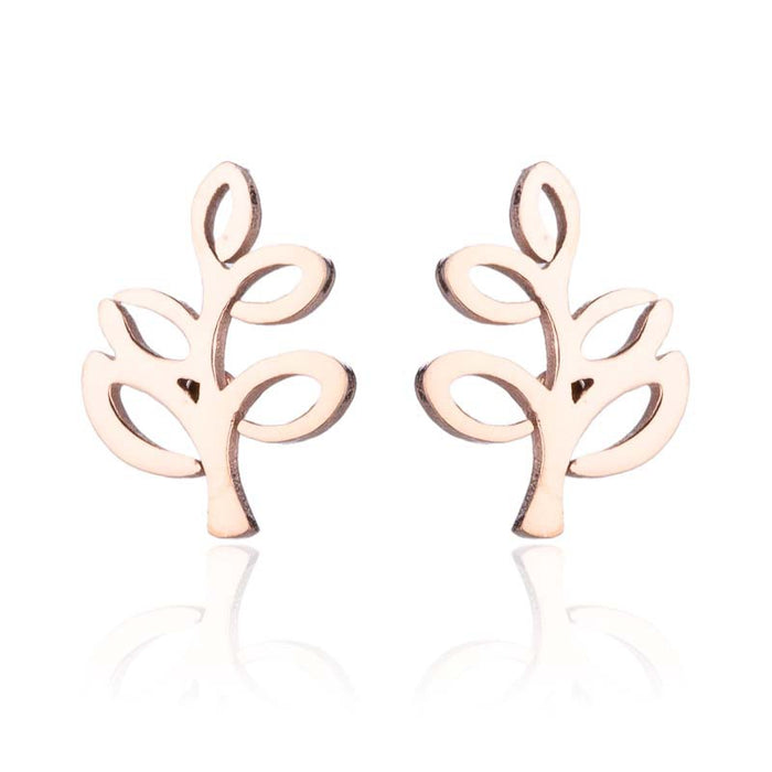 Leaf and Bud Stainless Steel Stud Earrings - Fresh and Simple Nature Jewelry