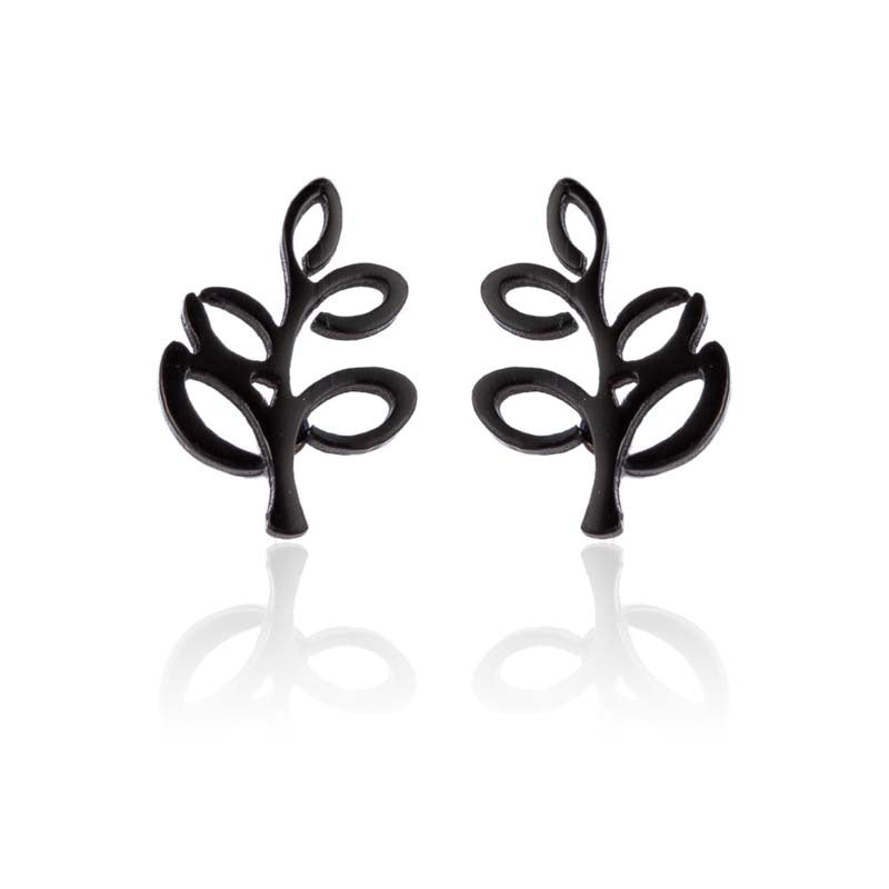 Leaf and Bud Stainless Steel Stud Earrings - Fresh and Simple Nature Jewelry