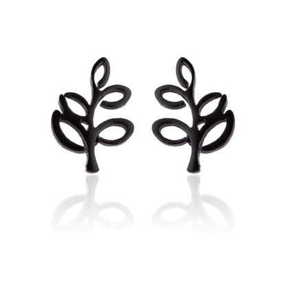 Leaf and Bud Stainless Steel Stud Earrings - Fresh and Simple Nature Jewelry