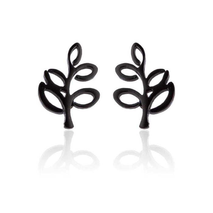 Leaf and Bud Stainless Steel Stud Earrings - Fresh and Simple Nature Jewelry