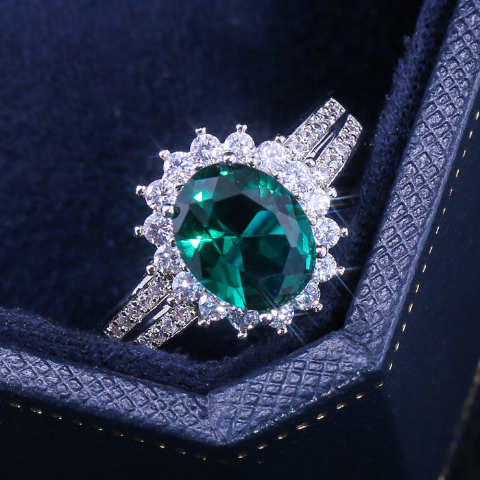 Green flower zircon ring wedding anniversary gift