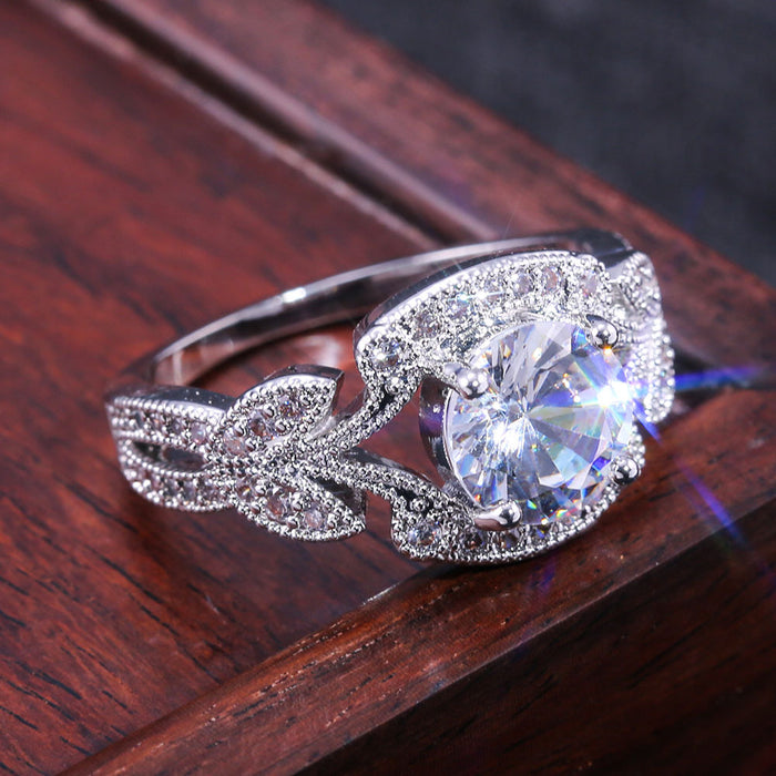 White gold plated zircon full diamond open ring