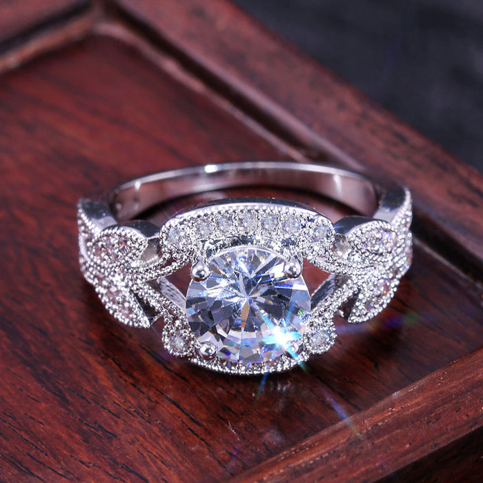 White gold plated zircon full diamond open ring