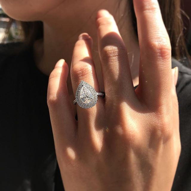 Anillo de circonita en forma de pera estilo OL, joyería popular