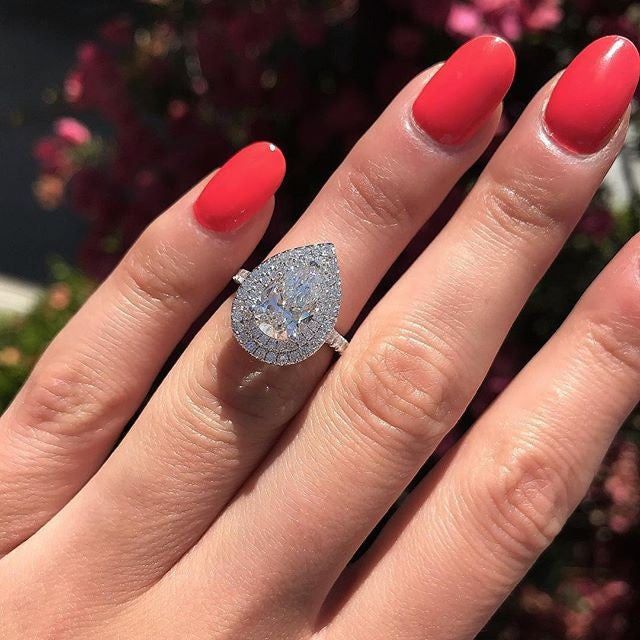 Anillo de circonita en forma de pera estilo OL, joyería popular