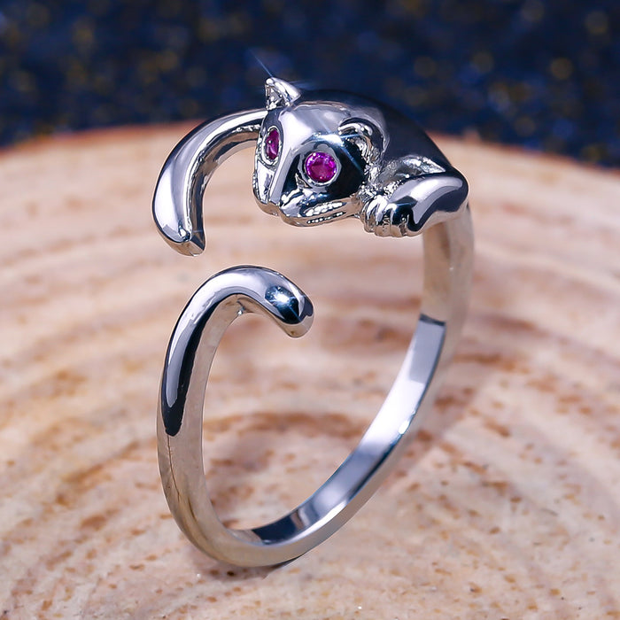 Cat inlaid zircon adjustable women's ring