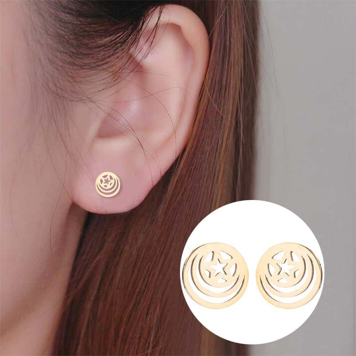 Hollow Star and Circle Stainless Steel Earrings - Stylish Geometric Jewelry for Women