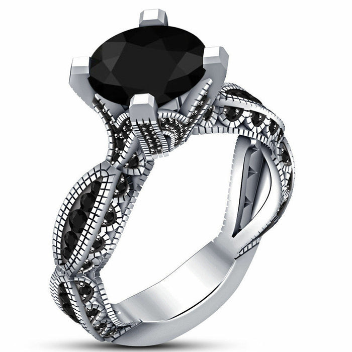 White gold-plated black zircon double-layer couple ring