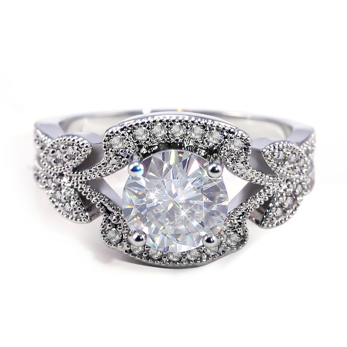 White gold plated zircon full diamond open ring