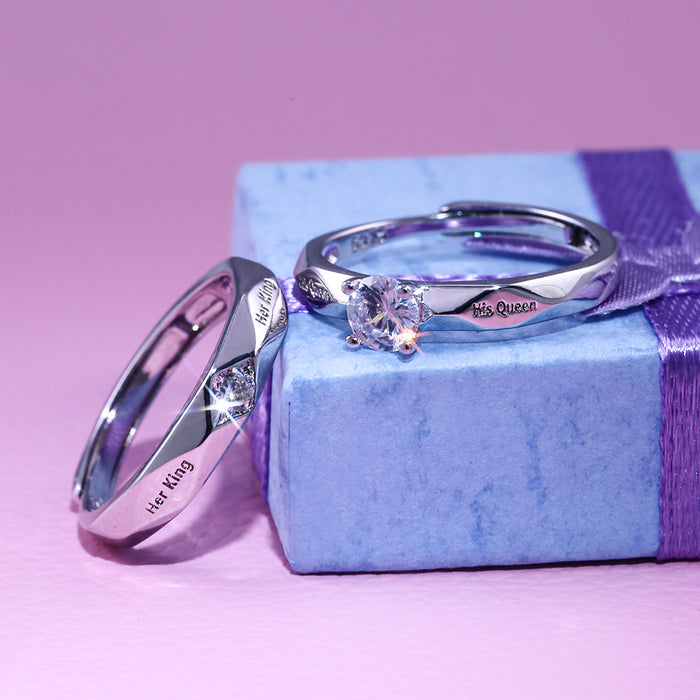 Platinum-plated couple rings with movable engraving design