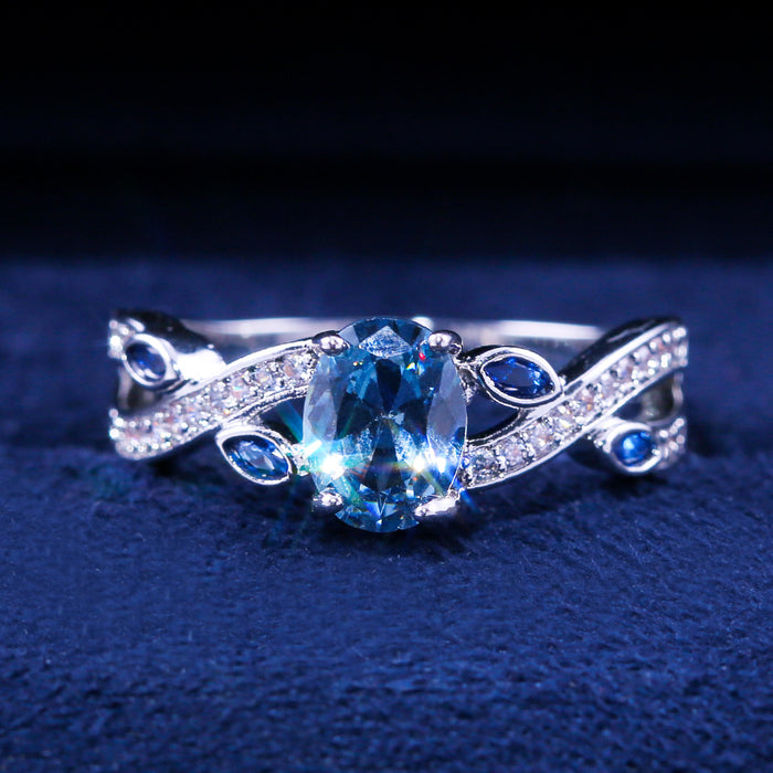 Blue zircon ring women's fashion gift