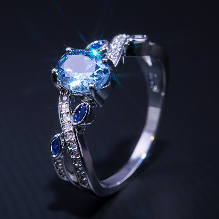 Blue zircon ring women's fashion gift