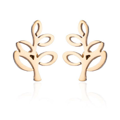 Leaf and Bud Stainless Steel Stud Earrings - Fresh and Simple Nature Jewelry