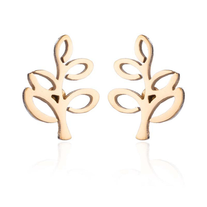 Leaf and Bud Stainless Steel Stud Earrings - Fresh and Simple Nature Jewelry