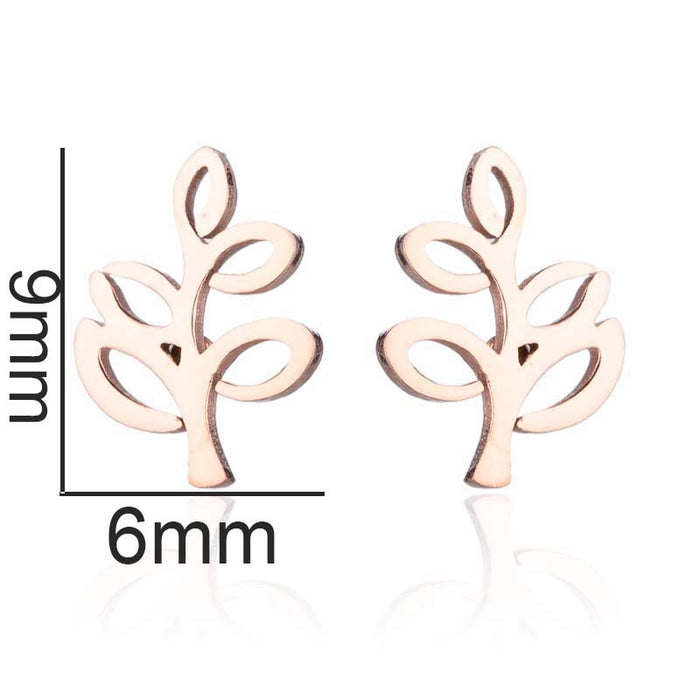 Leaf and Bud Stainless Steel Stud Earrings - Fresh and Simple Nature Jewelry