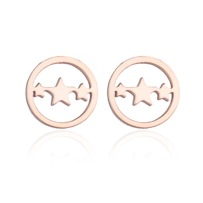 Geometric Star and Circle Stainless Steel Stud Earrings - Simple and Chic Jewelry