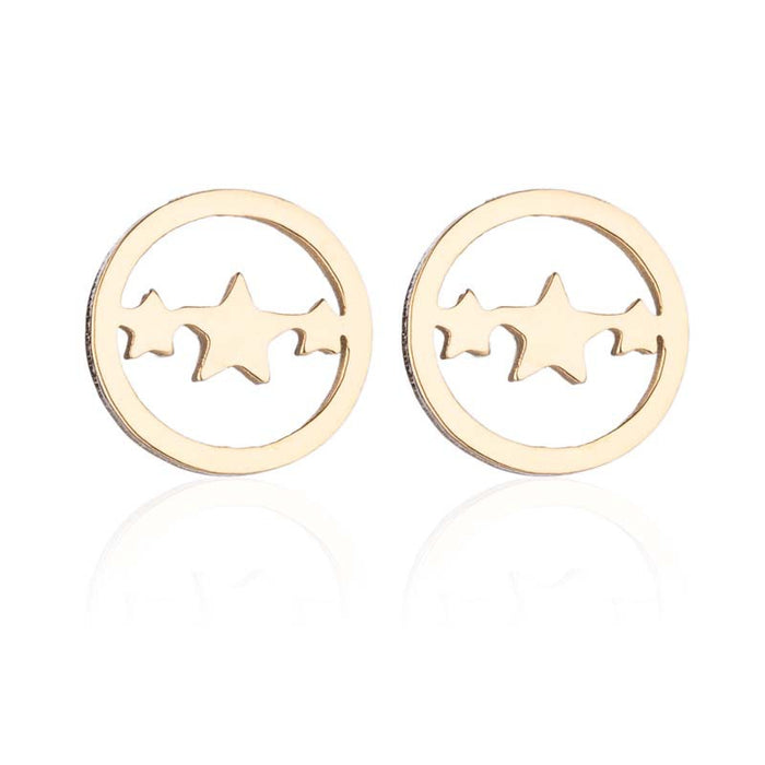 Geometric Star and Circle Stainless Steel Stud Earrings - Simple and Chic Jewelry