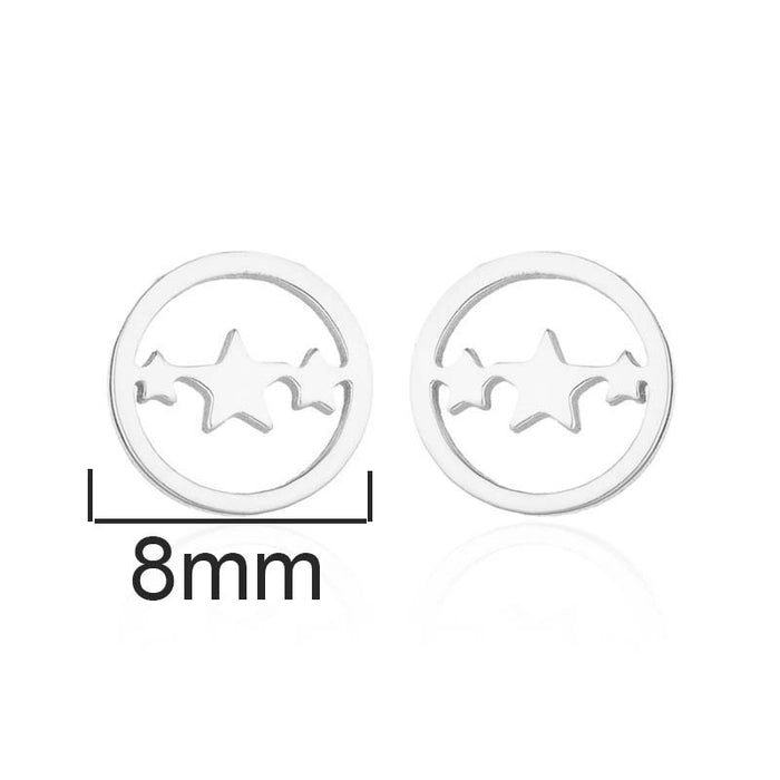 Geometric Star and Circle Stainless Steel Stud Earrings - Simple and Chic Jewelry