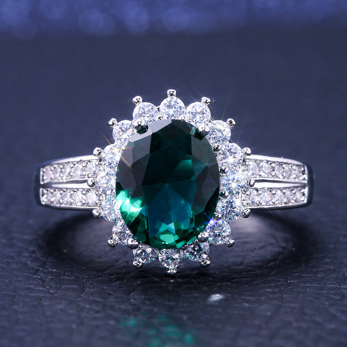 Green flower zircon ring wedding anniversary gift