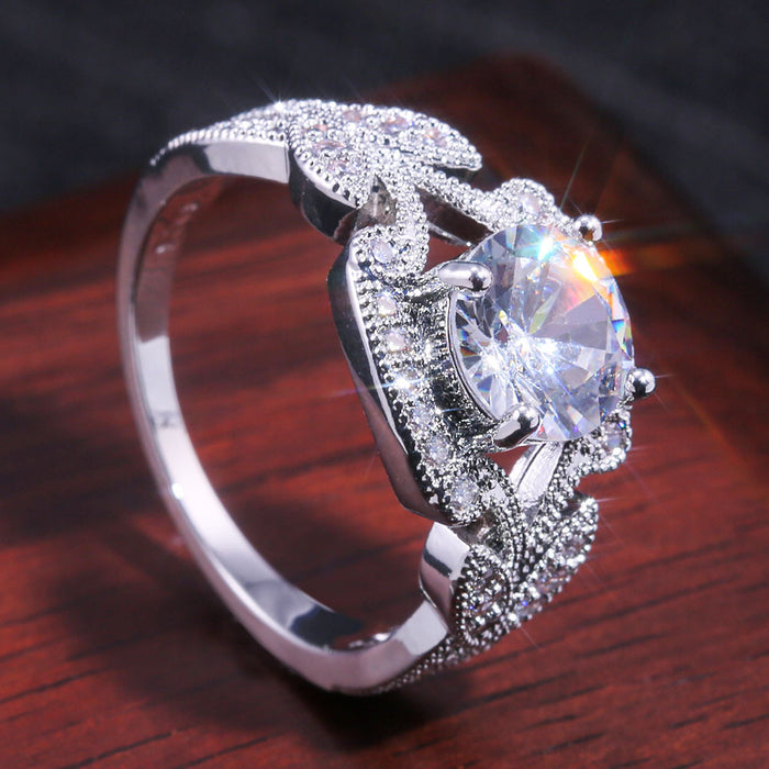 White gold plated zircon full diamond open ring