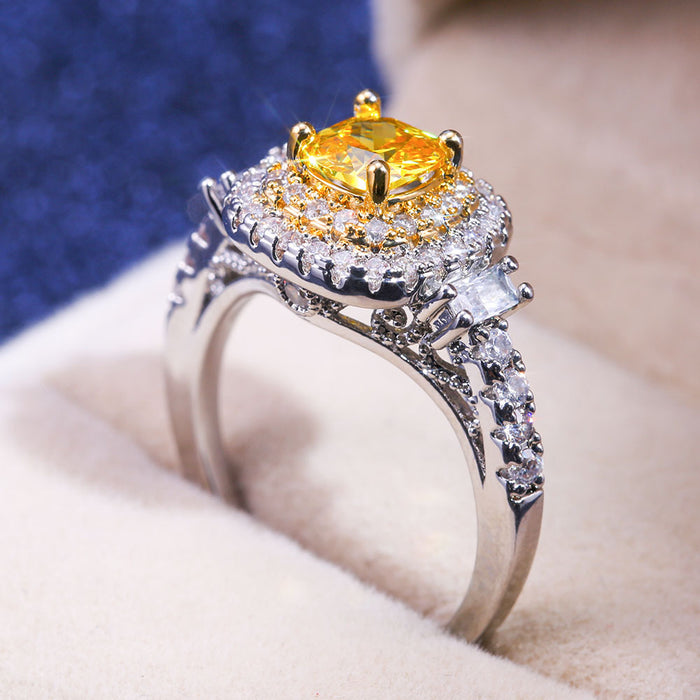 Gold-plated flower ring with colored zircon