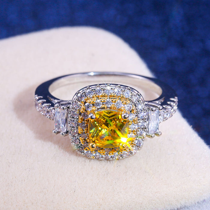 Gold-plated flower ring with colored zircon