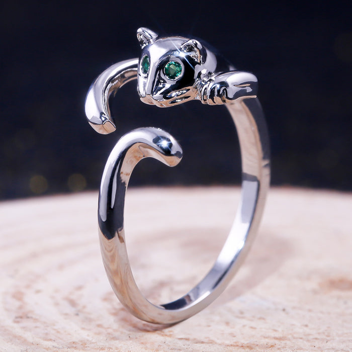 Cat inlaid zircon adjustable women's ring