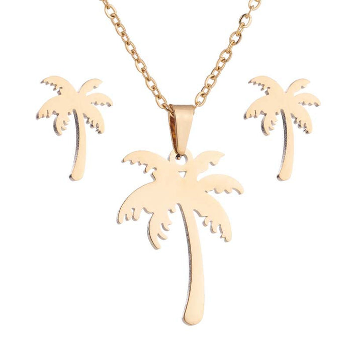 Bohemian coconut tree jewelry set, leaf earrings and necklace three-piece set cross-border wholesale