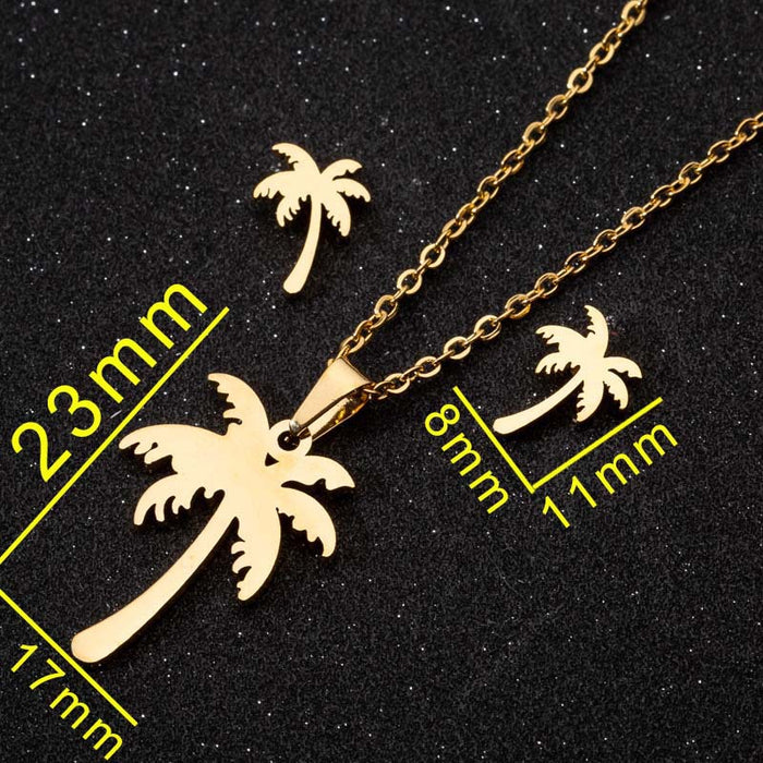 Bohemian coconut tree jewelry set, leaf earrings and necklace three-piece set cross-border wholesale