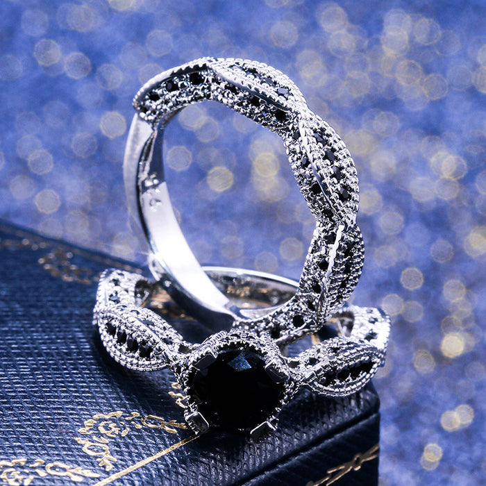 White gold-plated black zircon double-layer couple ring