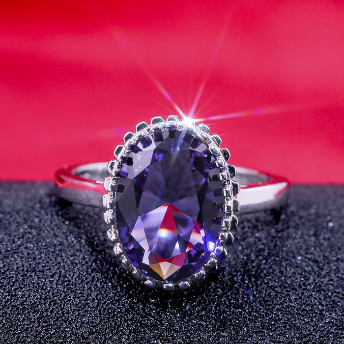 Anillo creativo con circonita morada de gran tamaño