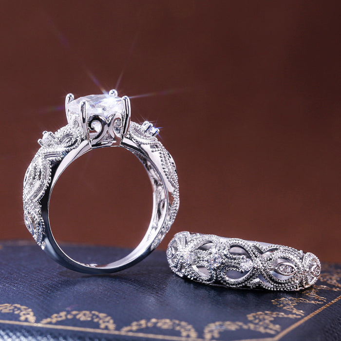 Hollow heart openwork ring couple combination ring set - wallojewerly 