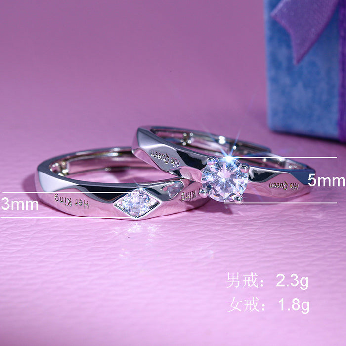 Platinum-plated couple rings with movable engraving design