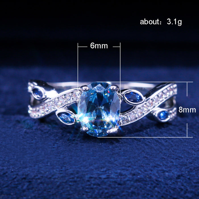 Blue zircon ring women's fashion gift