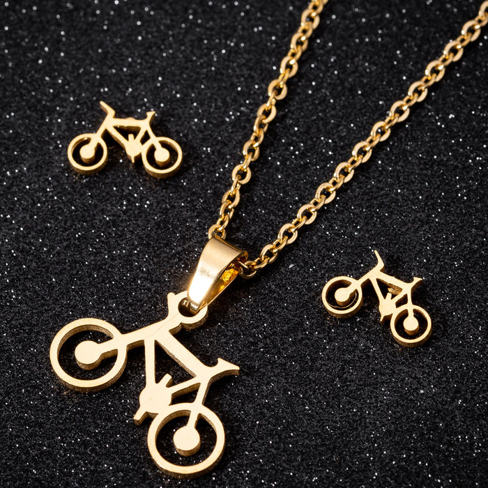 Bicycle jewelry set, stainless steel O-shaped chain earrings and necklace three-piece set personalized simple factory spot wholesale